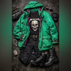 Vintage British Mist Green Plaid Lined Parka Jacket Womens M Hooded 90s Ski Coat